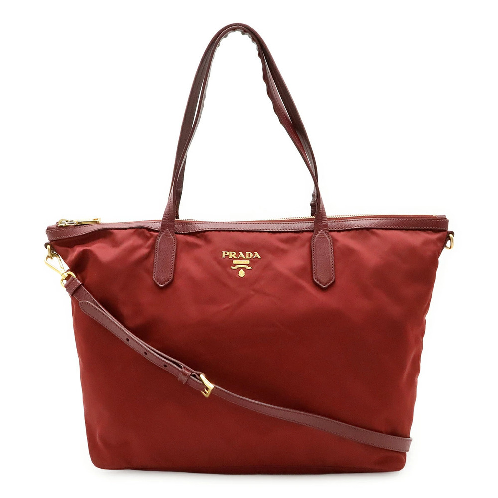 Prada Tote Tessuto Saffiano Bag Shoulder Hobo Leather Wine Red